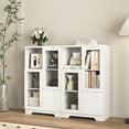 thumbnail image 3 of MAYEERTY White MDF Cabinet with Glass Doors & Drawer, Modern Storage Cabinet for Living Room & Bedroom, White, 3 of 8