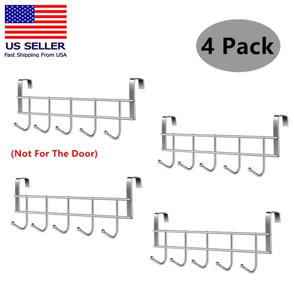4X Kitchen Cabinet Rack Hook Cloth Storage Hanger Bathroom Towel Metal 5 Hooks