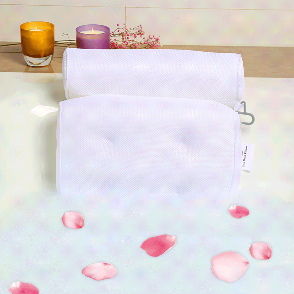 Breathable 3D Mesh Large Bath Pillow Cushion with Non Slip Suction Cup