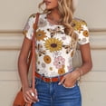 thumbnail image 6 of KLL Women 's Crew Neck Bodysuit Jumpsuits Sunflowers And Butterflies Print Short onesies Stretch T Shirts, 6 of 7