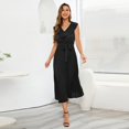 thumbnail image 2 of SWSMCLT Women's Spring Dresses Cocktail Dress V Neck Swing Dress Long Dinner Ruffle Fall Belted Ruched Fitted Black X-Large, 2 of 4