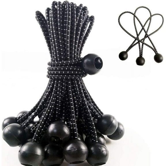 9 inch Ball Bungee Cords, Black and White Bungee Cords 25-Pack - Elastic String for Canopy, Tarp, Straps, Tent , Poles, Wires