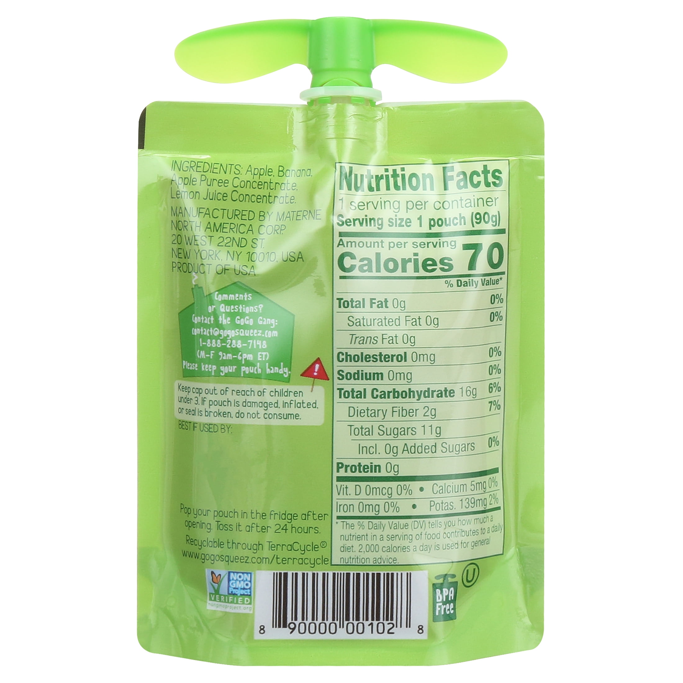 (12 Pack) GoGo Squeez Apple Banana Applesauce Snack Pouch, 3.2 oz, 12 Pack