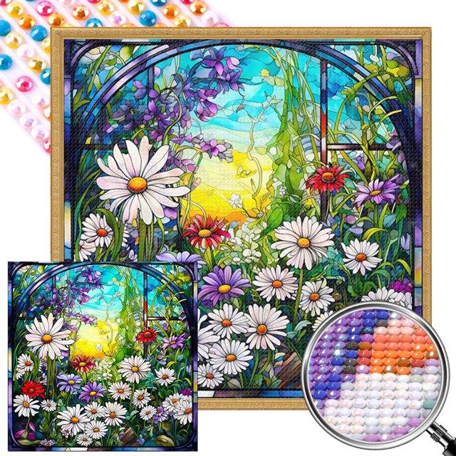 AB Parcial 5D DIY Margaritas Y Arbustos 45x45cm