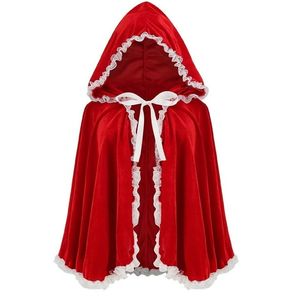Christmas Hooded Cloak Red Cape Women Short Shawl Outfit Accessories for Christmas Party