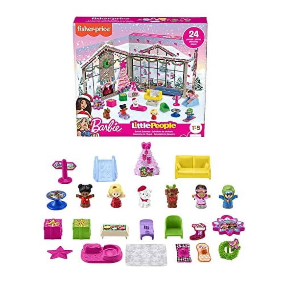 Fisher-Price Little People Barbie Advent Calendar and Toddler Playset, 24 Christmas Figures and Play Pieces