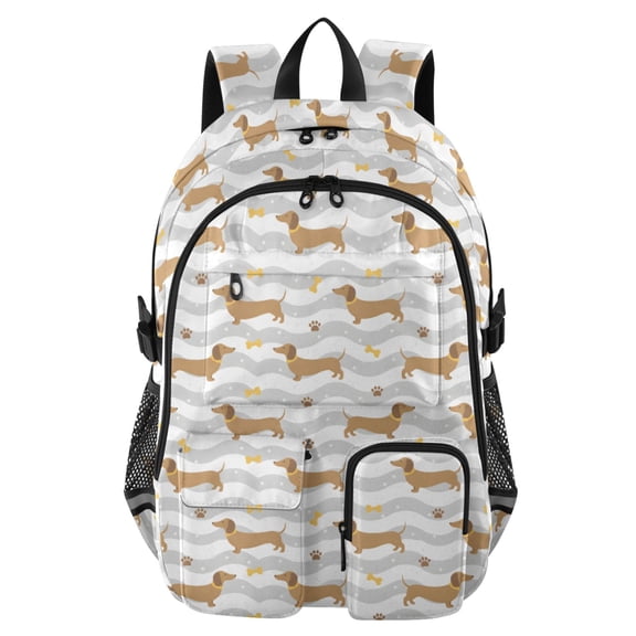 DIXRUYEE Dachshund Bow Pattern Backpack for School 14”Laptop Compatible with Reflective Safety Strips