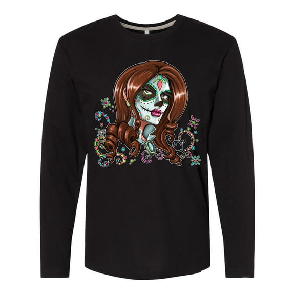 Inktastic Day of the Dead Woman in Sugar Skull Makeup Long Sleeve T-Shirt