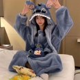 thumbnail image 3 of Pijama con capucha de Disney Stitch Angel Y2k para parejas, conjunto de ropa de casa de vellón coral kawaii para mujer, traje de dormir cálido de felpa para invierno, 3 of 5