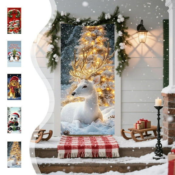 Djunllk Christmas Door Cover Door Hanging Banner Winter Banner Photo Background Door Decoration New Year Home Party Decoration Supplies, Christmas Decorations, 70.8 x 35.4