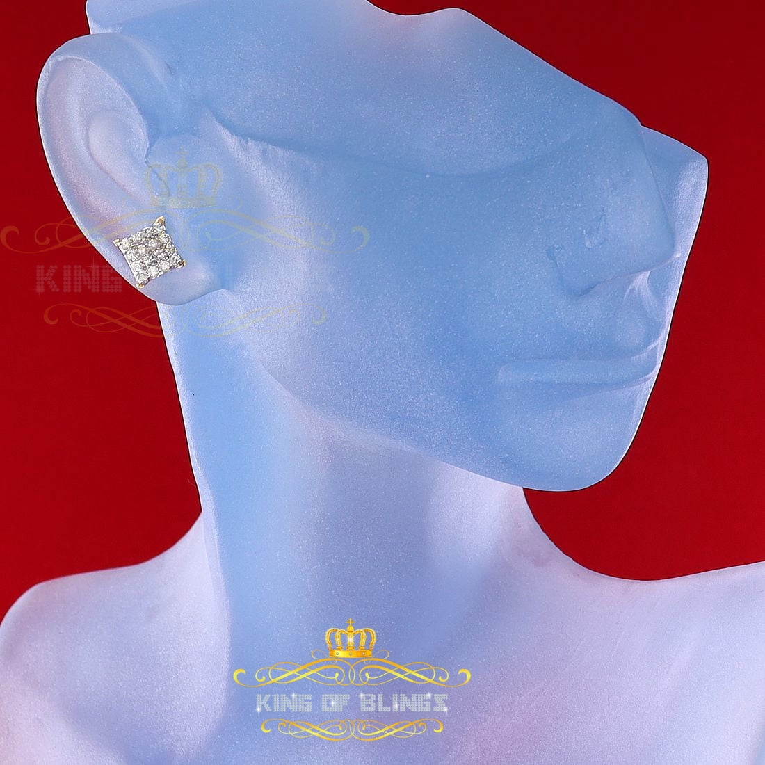 King of Bling's 10K Real Yellow Gold with 0.50 CT Diamond Square Stud Earring For Women And Men