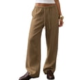 thumbnail image 2 of Tqcoqu Wide Leg Palazzo Pants for Women Casual Loose Drawstring Trendy Beach Linen Trousers with Pockets Vacation,Brown,Women's S-XXXL, 2 of 5
