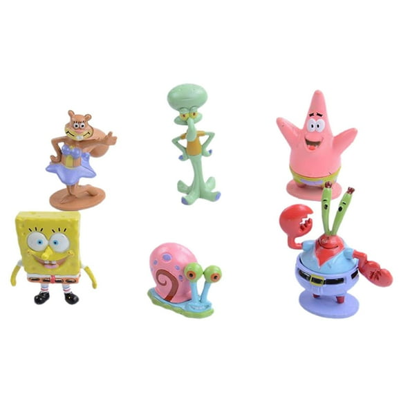 Ensemble de 6 Pcs Figurine d'Anime Mignonne Spongebob Modèle Poupées Ornements Décoration Maison Cadeau