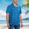 thumbnail image 3 of Honeii Blue Christmas Print Men’s Hawaiian Shirt,Classic Button-Down Short Sleeve Shirt, for Beach, Vacation, and Outdoor Activities,Medium, 3 of 7