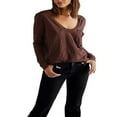 thumbnail image 1 of Women‘s Causal T-Shirt V Neck Long Sleeve Loose Fit Tops Solid Color Blouse Basic Tees, 1 of 5