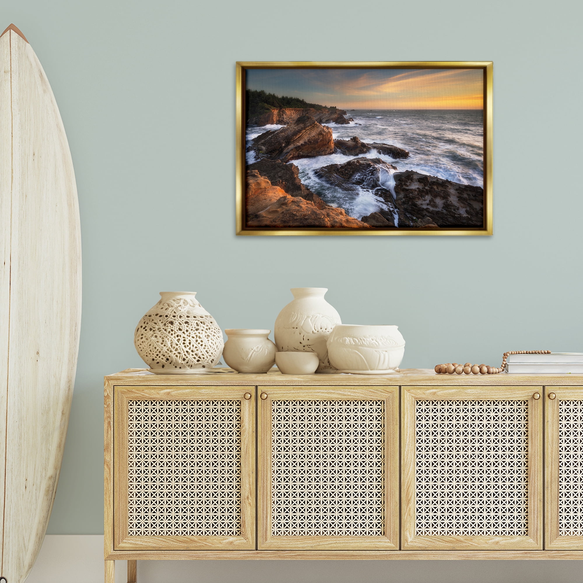 Stupell Industries Nautical Shore Acres Nautical & Beach Photography Gold Floater Framed Canvas Art Print Wall Art, 31 x 21