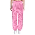 thumbnail image 3 of RUNQHUI Girls Boys Metallic Shiny Cargo Pants Kids Multi Pockets Joggers Holographic Hip Hop Jazz Dance Trousers Pink 12, 3 of 5