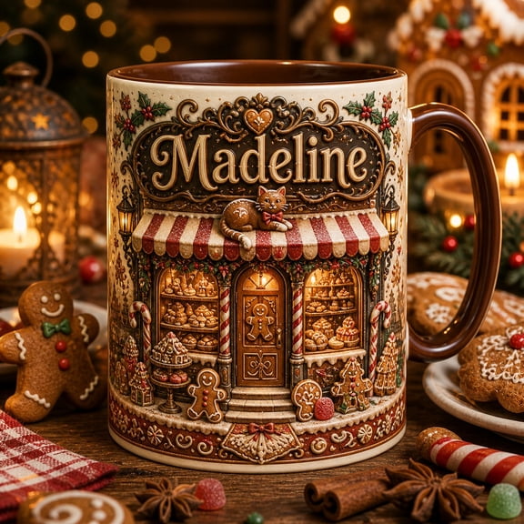Coffee Mug Personalized Gingerbread Café Ceramic Coffee Cup for Holiday Coffee Lovers