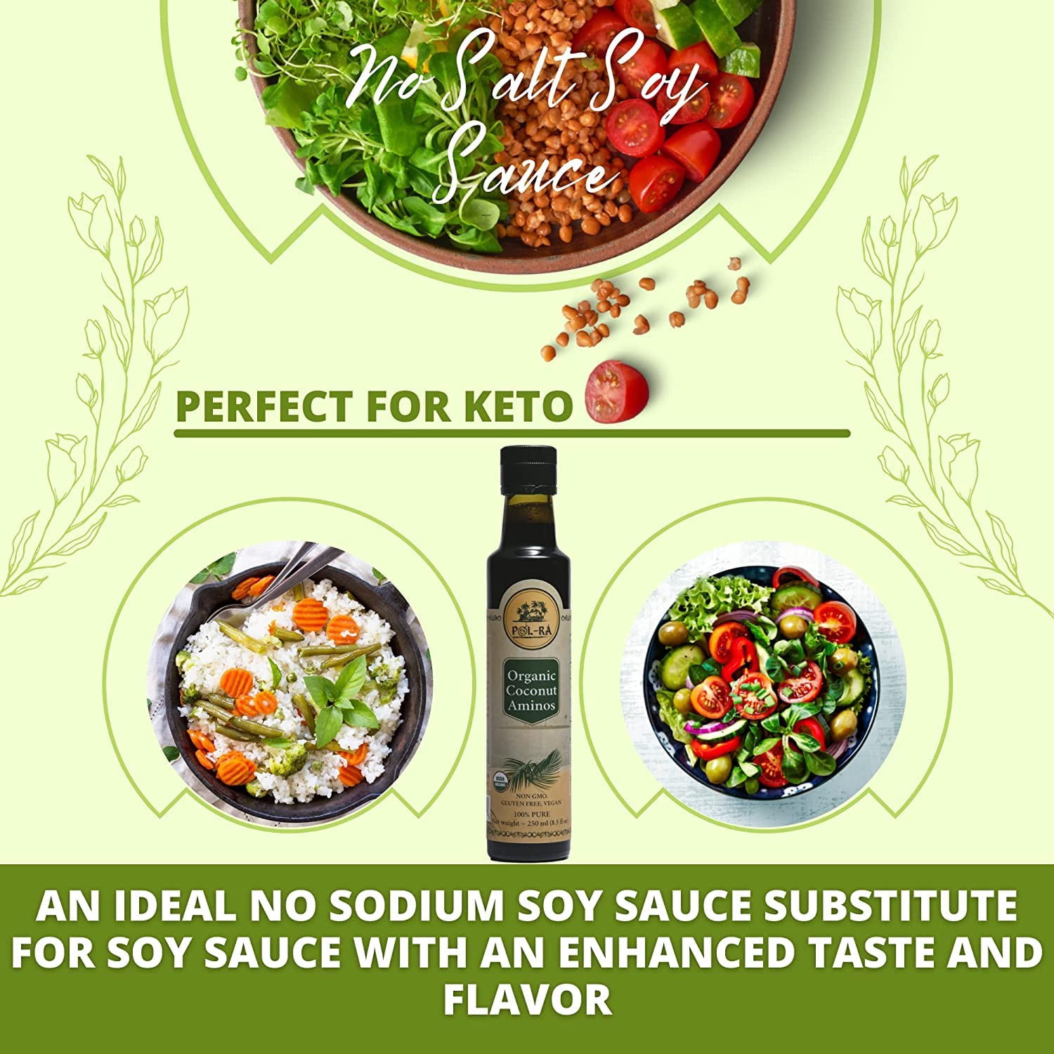 P L-RA  Organic Coconut Aminos - Soy Sauce Alternative - Vegan, Paleo & Keto - Low Glycemic, Low Sodium - Marinade Substitute - Gluten Free - Soy Free - Kosher - 8.5 oz (50 Servings) - Pack of 4