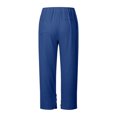 thumbnail image 4 of Linen Pants for Women Petite Wide Leg Baggy Elastic Waist Flowy Palazzo Casual Pants with Pockets Beach Travel Trousers Pull On Blue M, 4 of 6