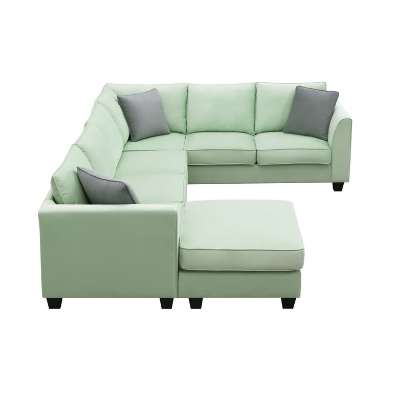 7 Seats Modular Sectional Sofa with Ottoman, L Shape Fabric