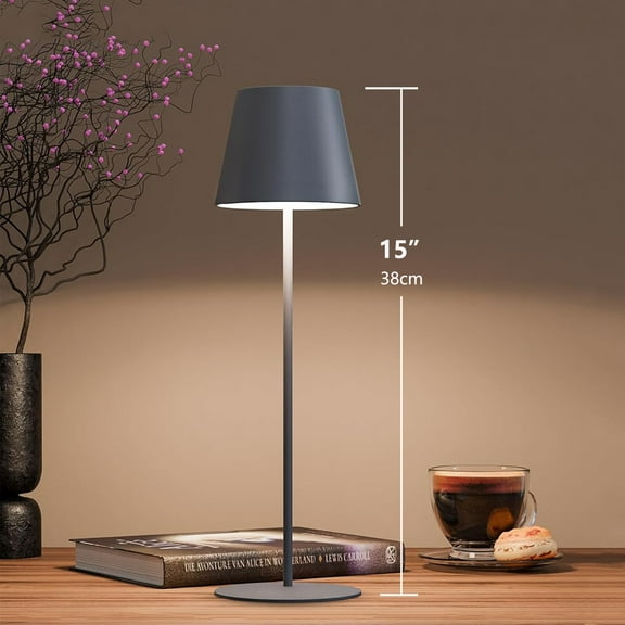 Postlucky 15" Cordless Table Lamps Rechargeable, Portable Outdoor Battery Bedside Table Lamp for Bedroom Living Room, Gray Metal Bracket