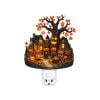 Halloween Tree House Night Light, LED Plug in Ghost Pumpkin Decor with Switch, Warm Glowing Acrylic Ornament for Indoor Tabletop Mantel, Vintage Halloween Decorations Party Gift