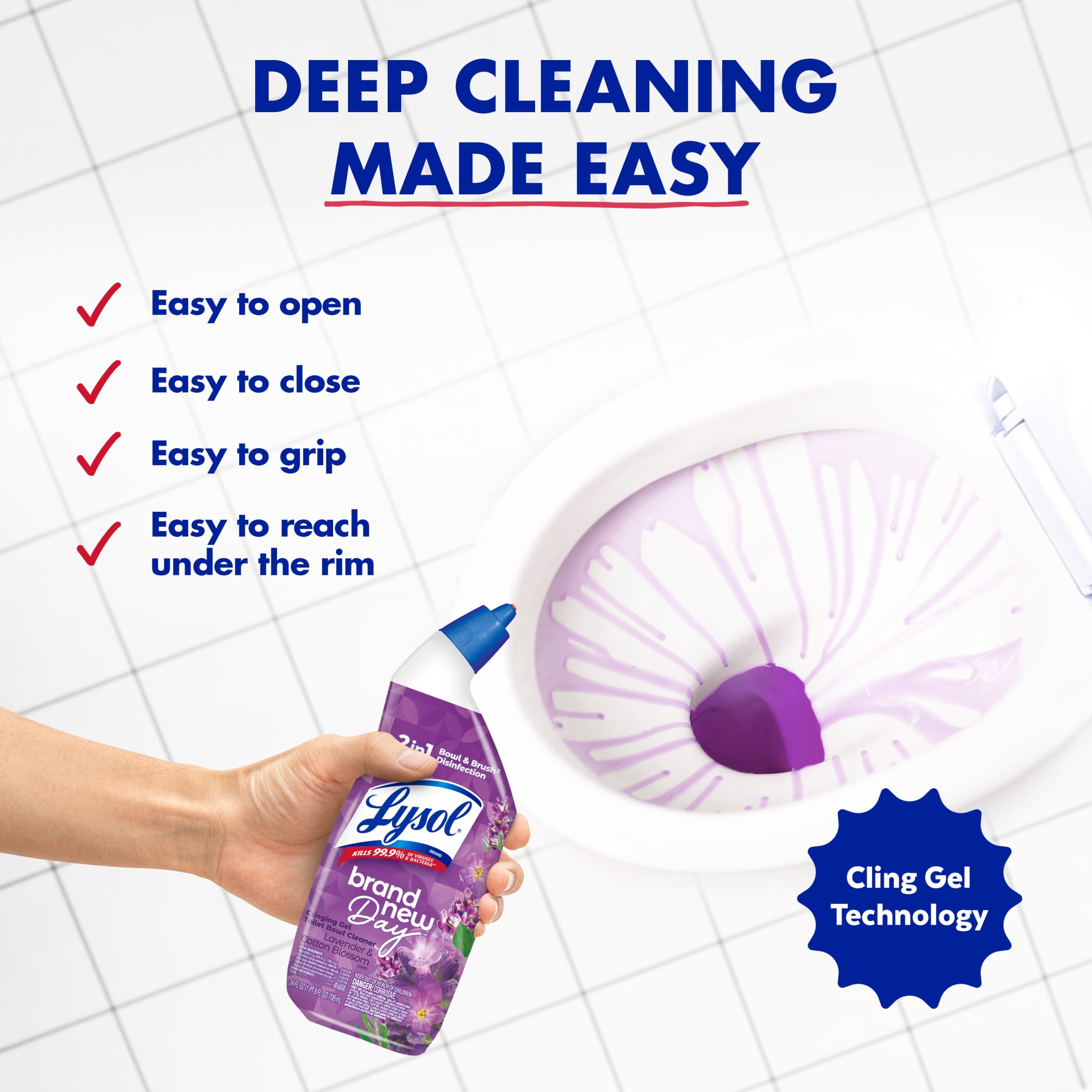 (2 pack) Lysol Toilet Bowl Cleaner Clinging Gel, Disinfecting Bathroom Cleaner and Toilet Bowl Stain Remover, Lavender & Cotton Blossom Scent, 24 fl oz