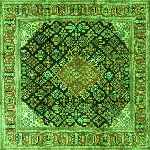 Ahgly Company Indoor Square Medallion Green Traditional Area Rugs, 7' Square