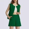thumbnail image 2 of Business Casual Outfits for Women Fashion Leisure Sleeveless Solid Color Blazer and Shorts Dressy 2Pcs Set, 2 of 5