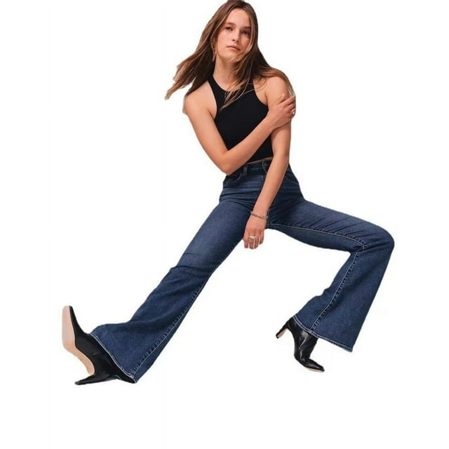 Women Jeans Flare Pants Denim Washing Loose Fit Bootcut Pockets High Street Slight Strech Solid Full Length Spring 2024 tzw