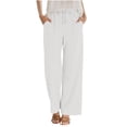 thumbnail image 6 of Cotton Linen Pants for Women 2026 Wide Leg Lounge Palazzo Trousers Drawstring Elastic Waist Summer Beach Vacation Travel Pant, 6 of 6