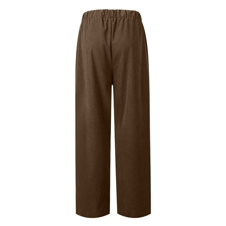 Dndkilg Corduroy Pants for Women Petite Straight Leg Elastic Waist