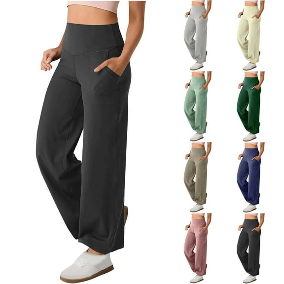 Kmdttou Women's Yoga Pants Leggings with Pockets for Women Long Solid Color Hip Lift Fitness High Waist Elastic Exercise Yoga Pants