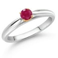 thumbnail image 2 of Gem Stone King 0.25 Ct Round Red Ruby 925 Silver and 10K Yellow Gold Solitaire Engagement Ring (Size 7), 2 of 4
