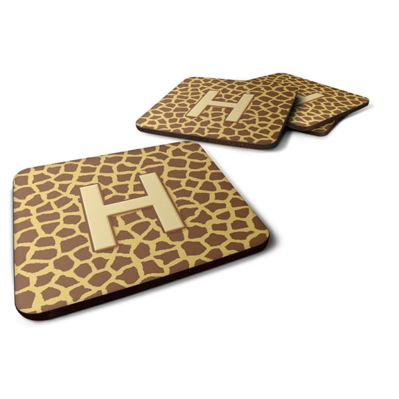Letter H Initial Monogram - Giraffe Foam Coaster Set of 4