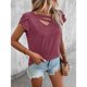 thumbnail image 4 of Top de manga de pétalo para mujer, camiseta básica informal con cuello en V, Color liso, elegante, holgada, de verano, rojo, morado, XL, 4 of 7