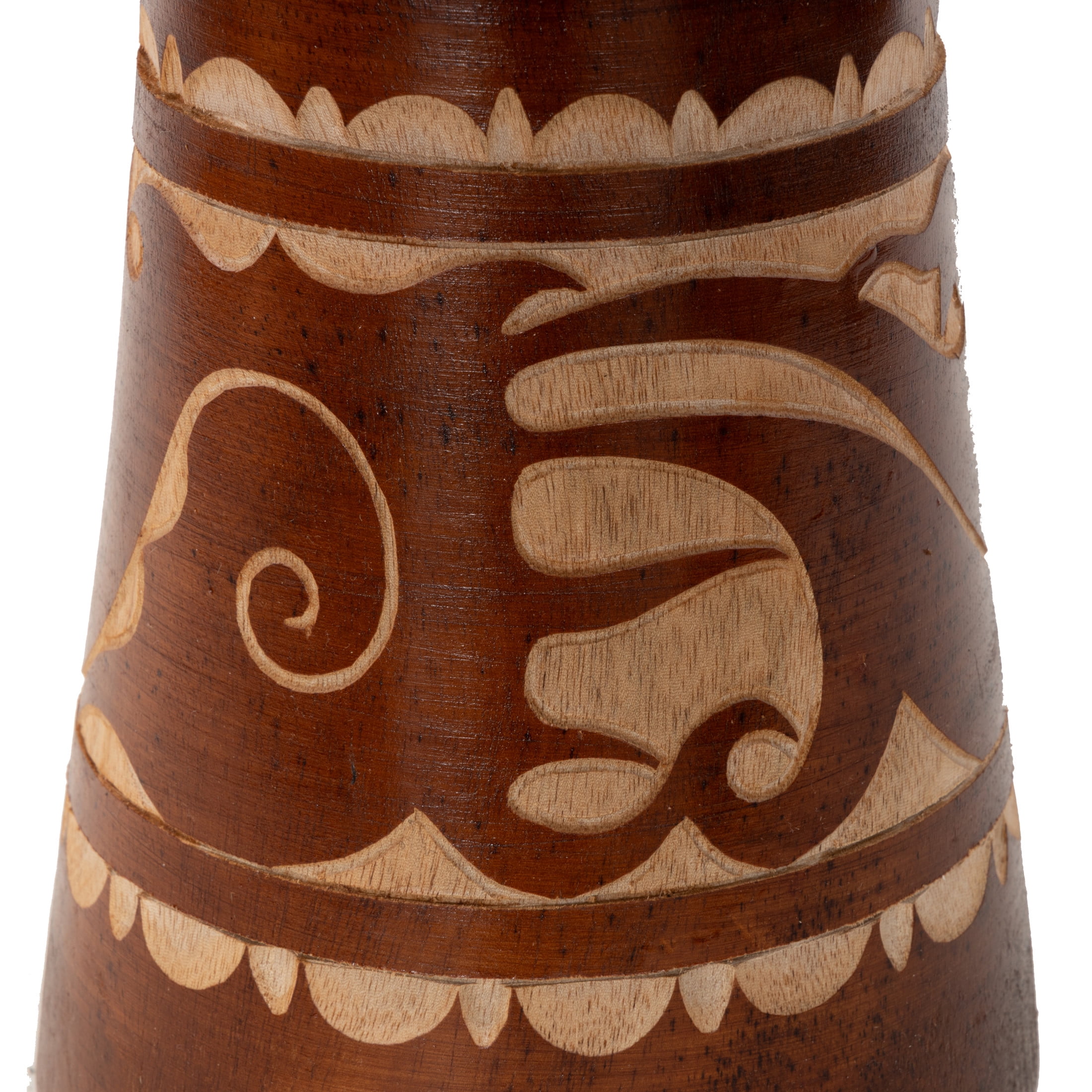 DecMode Eclectic Handmade Djembe Wood Drum Sculpture, 9"W x 16"H Features Ornate/Cow Leather Top Details and Polished Brown Finish
