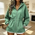 thumbnail image 5 of Ovbmpzd Fleece Lined Sweatshirt For Women Green Zip Up Hoodie Drawstring Waist Long Sleeve Loungewear Sweatshirts,M, 5 of 6