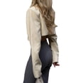 thumbnail image 4 of Seyurigaoka Women Cropped Blazer Jackets Office Lady Long Sleeve Lapel Collar Cardigans Short Coats Outerwear, 4 of 7