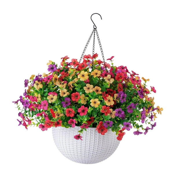Cesta de flores artificiales colgantes con plantas artificiales, maceta colgante realista para primavera, balcón, habitación y patio. Estilo A