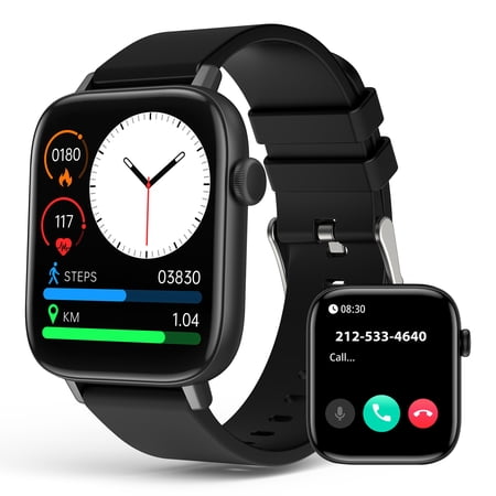 SOUYIE Smart Watch for Android iphone,1.9'' Women Men Fitness Tracker With Bluetooth Call/Answer, IP67 Waterproof Smartwatches with Alexa Built-in ,Pedometer,Weather,Music,Camera,Black