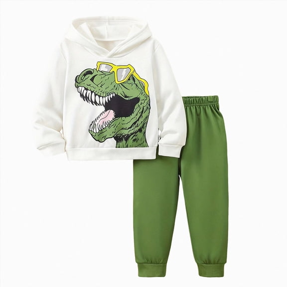 UAYOTSE Toddler Boys 2 Piece Dinosaur Hooded Outfit Graphic Hoodie Elastic Cuff Pants Kids Playwear Size 12-18 Months