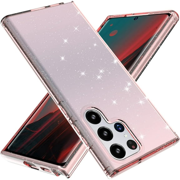 Compatible Samsung Galaxy S22 Ultra Case Pink Clear for Women,Sparkly Shockproof Bumper Soft TPU Cover Protector Case for Galaxy S22 Ultra Case Samsung S22 Ultra Phone Case Case S22 Ultra