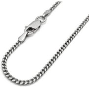 14K White Gold 2mm Miami Cuban Chain, FREE Microfiber Cloth, Solid Gourmette Curb Link Mens Womens Necklace, Giorgio Bergamo