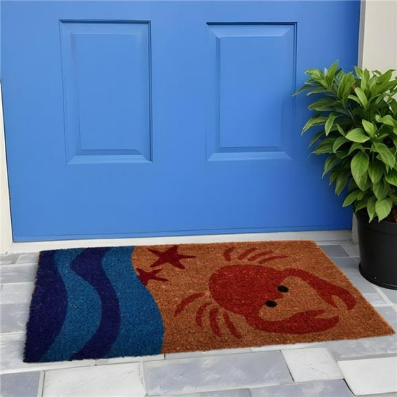 HomeRoots 555485 18 x 30 in. Blue & Red Coir Crab Outdoor Door Mat
