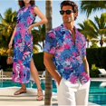 thumbnail image 3 of Jeiento Tropical Leaves Couple Matching Outfits Mens Shirt Button Down Shirts Womens Summer Casual Maxi Dress Sleeveless Crewneck Loose Split Dress, 3 of 6