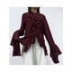 thumbnail image 5 of Blusas Casuales para Mujer, con Mangas Acampanadas, Cuello Alto y Volantes, Camisa de Verano A para Vacaciones. Vino Tinto XXL, 5 of 10