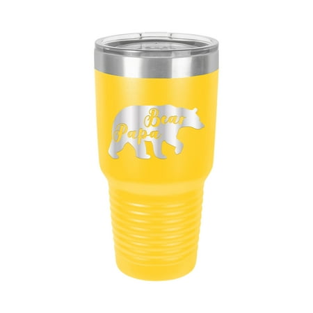 

Papa Bear - Engraved 30 oz Tumbler Mug Cup Unique Funny Birthday Gift Graduation Gifts for Men Women Fathers Day Dad Daddy Papa Pops best buckin (30 Ring Yellow)