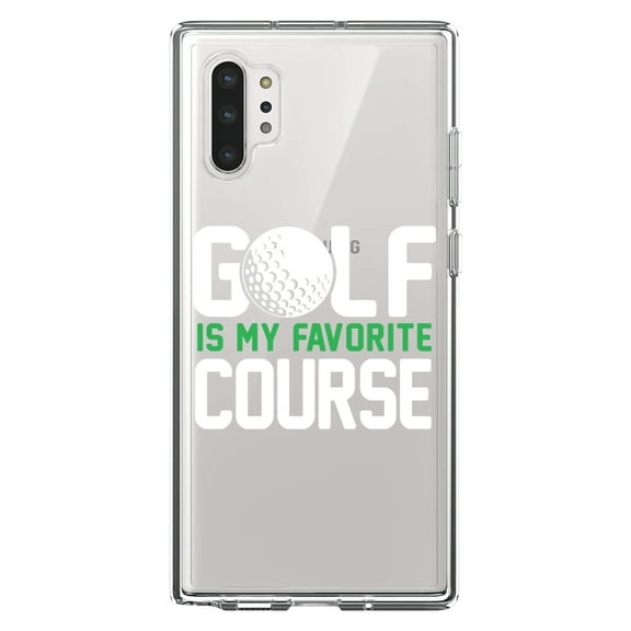 DistinctInk Clear Shockproof Hybrid Case for Galaxy Note 10 PLUS (6.8" Screen) - TPU Bumper Acrylic Back Tempered Glass Screen Protector - Golf Is MY Favorite Course